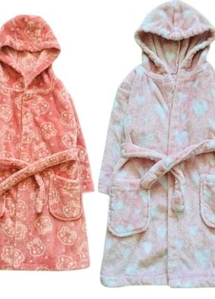 3-4 р. 98-104 рост george пушистый махровый розовый халат с капюшоном и принтом мишек и сердечек банный, флисовый, теплый. на море или в бассейн