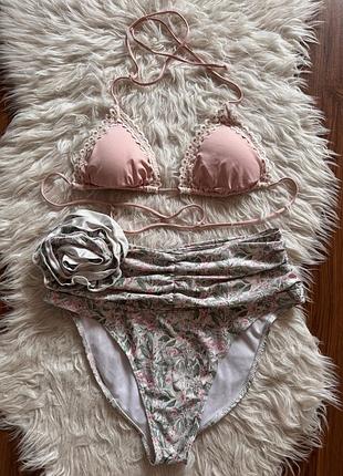 Плавки від купальника в квіти з трояндою in the style + верх від купальника у подарунок 💝 рр л-хл
