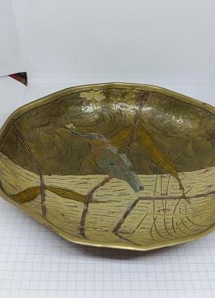 Декоративная латунная тарелочка с эмалью.