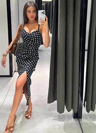 Шикарний чорний сарафан в горошок xs zara
