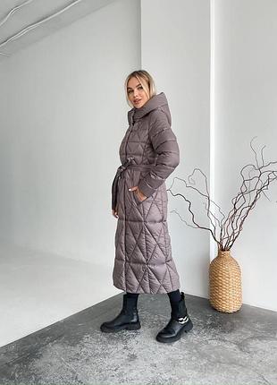 Стеганое зимнее пальто пуховик длинная куртка