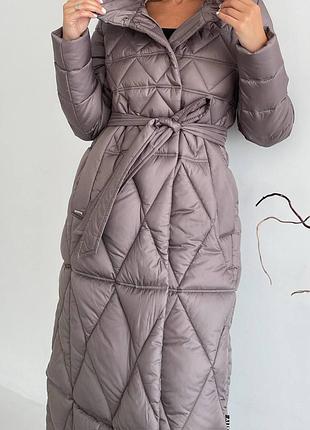 Стеганое зимнее пальто пуховик длинная куртка