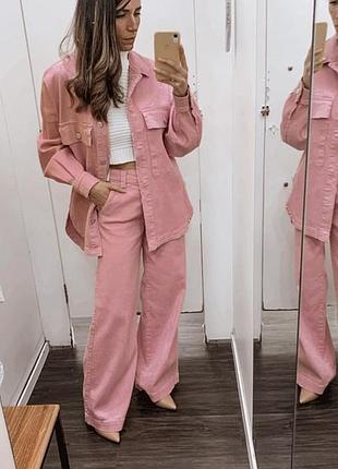 Шикарна денім-сорочка від bershka із якісного деніму у трендовому рожевому кольорі розмір м