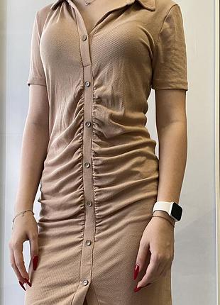 Сукня жіноча в рубчик, комфортна у використанні, lcw casual у розмірі м, тілесного кольору