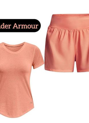 Костюм для бега оригинал under armour шорты+футболка размер m коралловый