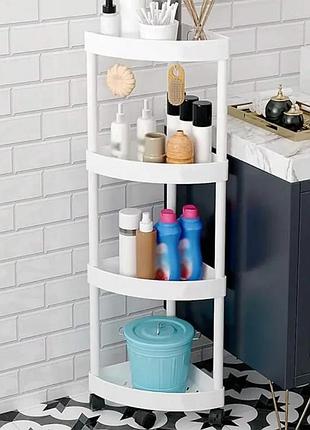 Угловой стеллаж для ванной комнаты 4 яруса, на колесиках