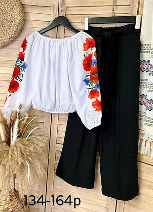 Нарядный костюм в стиле вышиванка для девочки, костюм в школу