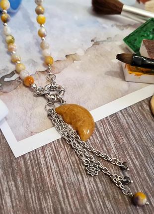 🔺🌜⛓ роскошное колье-трансформер "месяц" из желтого нефрита и агата