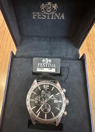 Наручний годинник festina f16760/4 сріблястий/чорний шкіряний ремінець