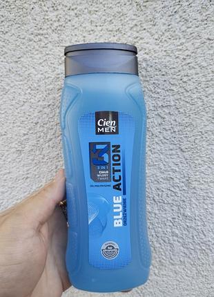 Чоловий гель для душу 3 in 1 cien men blue action 400 мл