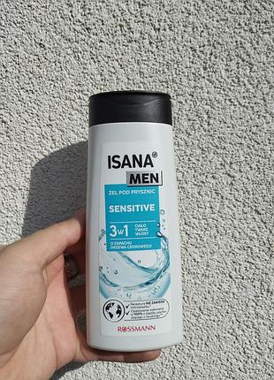 Гель для душу isana men sensitive 3 в 1, 300 мл