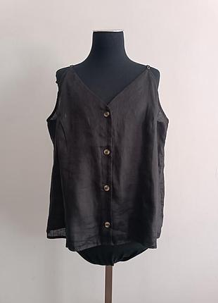 Льняной топ майка чёрного цвета h&m ,xl 175/116 cm на пуговицах