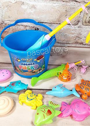 Дитяча магнітна рибалка з вудочкою, у відрі (8 фігурок), гра риболовля для купання