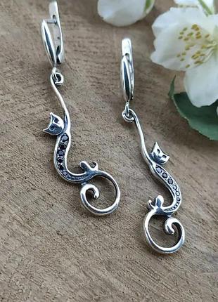 Сережки серебро 925 серьги серебряные кошка