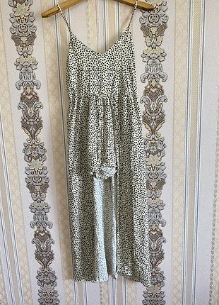 Легкий комбінезон шортами з платтям, бежевий з чорним комбез ромпер сукня