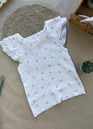 Блуза муслін біла в сердечко