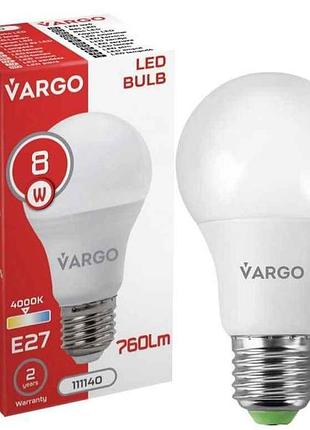 Лампа світлодіодна 8w e27 4000k a60 220v (v-111140) тм vargo