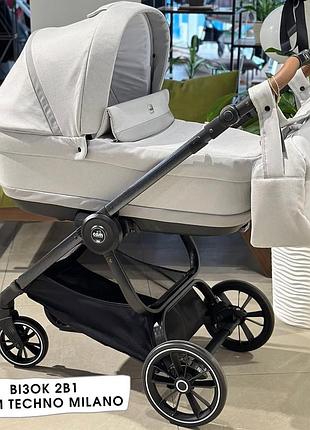 Коляска 2 в 1 cam techno milano на чёрной раме серый (805t/v90/978/555k)