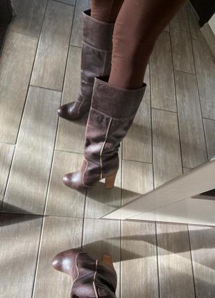 Кожаные итальянские сапоги-трубы коричневые высокие ботинки5 фото