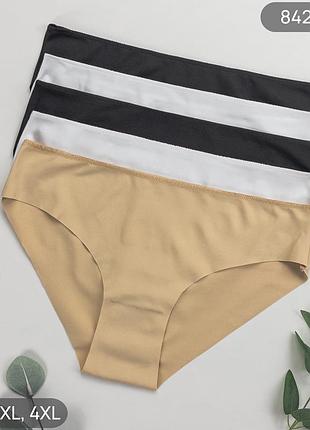 Жіночі бавовняні безшовні трусики сліпи nicoletta, набір (5 шт), розміри 2xl, 3xl, 4xl