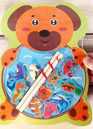 Дерев'яна магнітна рибалка "песик", дитяча гра риболовля