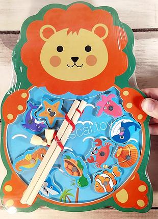 Дерев'яна магнітна рибалка "лев", дитяча гра риболовля
