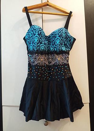 Закрытый, слитный, слитный купальник с юбкой