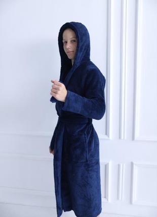Чоловічий халат махровий, довгий, колір - кобальт (глибокий синій)2 фото