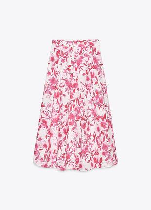 Юбка міді в квітковий принт розові квіти, котон
