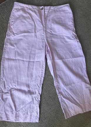 Рожеві широкі штани льон великі розміри