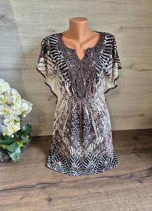 Классное платье туника халат трендовый принт кружево удобное свободное платье пояс резинка