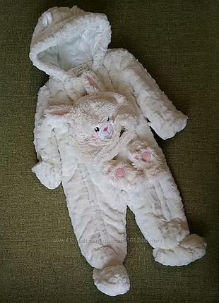 Теплый плюшевый человечек комбинезон меховой с шапкой и варезками 9-12 мес. george.