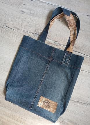 Сумка шоппер джинсовая hand made оригинальная! эксклюзивная! в едином экземпляре!