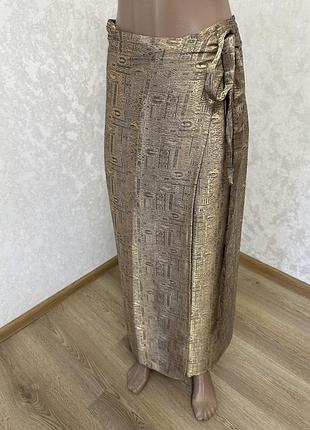Шовкова золота максі спідниця на запах тайський шовк