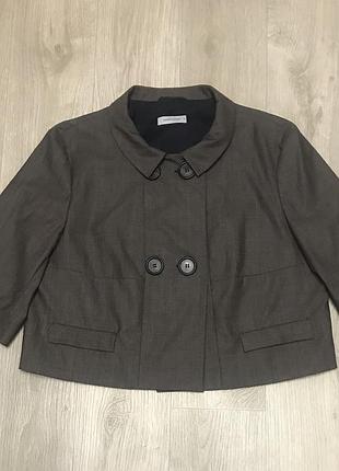 Жіночий вовняний двобортний вкорочений жакет тауп брен rene lezard lanificio f.lli cerruti