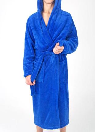 Мужской халат махровый, длинный голубого цвета3 фото