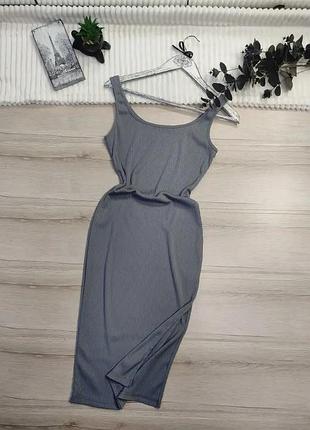 Платье миди рубчик с разрезом shein p xs