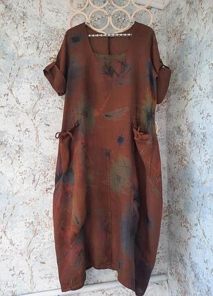 Italy льняное платье свободного кроя,шоколад
100% льон