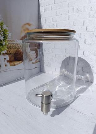 Лимонадник snt 9038-6 стеклянный с бамбуковой крышкой 5 л прозрачный