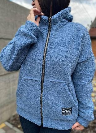Теплая кофта тедди на молнии с капишоном и высоким воротом ветровка