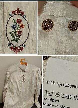 Прекрасная блуза винтажная cratz germany из натурального шелка с вышивкой,р.42 ретро бохо с этно элементами