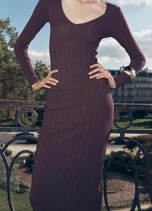 Zara | трикотажне плаття з контрастними деталями | розмір s (підійде і на xs) фіолетово-бордове