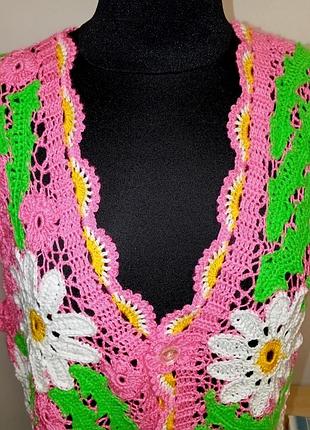 Нарядная жилетка "ромашка" в технике ирландского кружева, размер 50