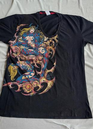 Футболка/тішка/з трайблами/кіберпанк/з принтом/чорна/готична/стильна/з жінками