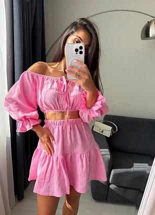 Жіночій костюм топ+спідниця муслін