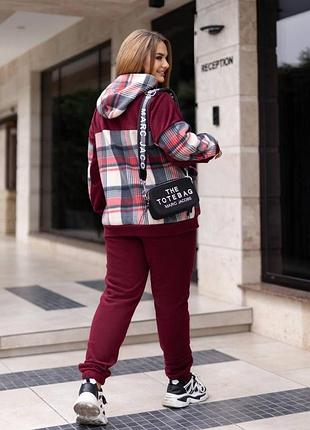 Стильний прогулянковий костюм великого розміру спортивний костюм ок пока у клітинку батал
