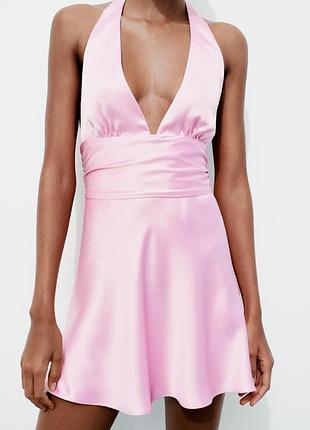 Zara платье из сатина с горловиной халтер  2822/330/620
