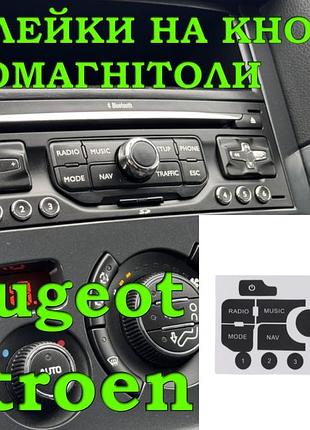 Наклейки для ремонта кнопок навигации автомагнитолы peugeot citroen