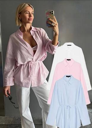 Лляна сорочка з поясом zara рубашка