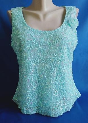 Нарядный топ heine с пайетками бирюзовый без рукавов